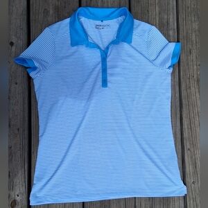 Nike Blue and White Striped Dri-FIT Polo